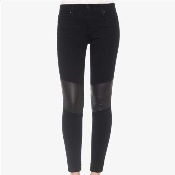 Joe’s Jeans “Flawless The Pheonix Ankle” black jeans with leather patch knees - Picture 2 of 8